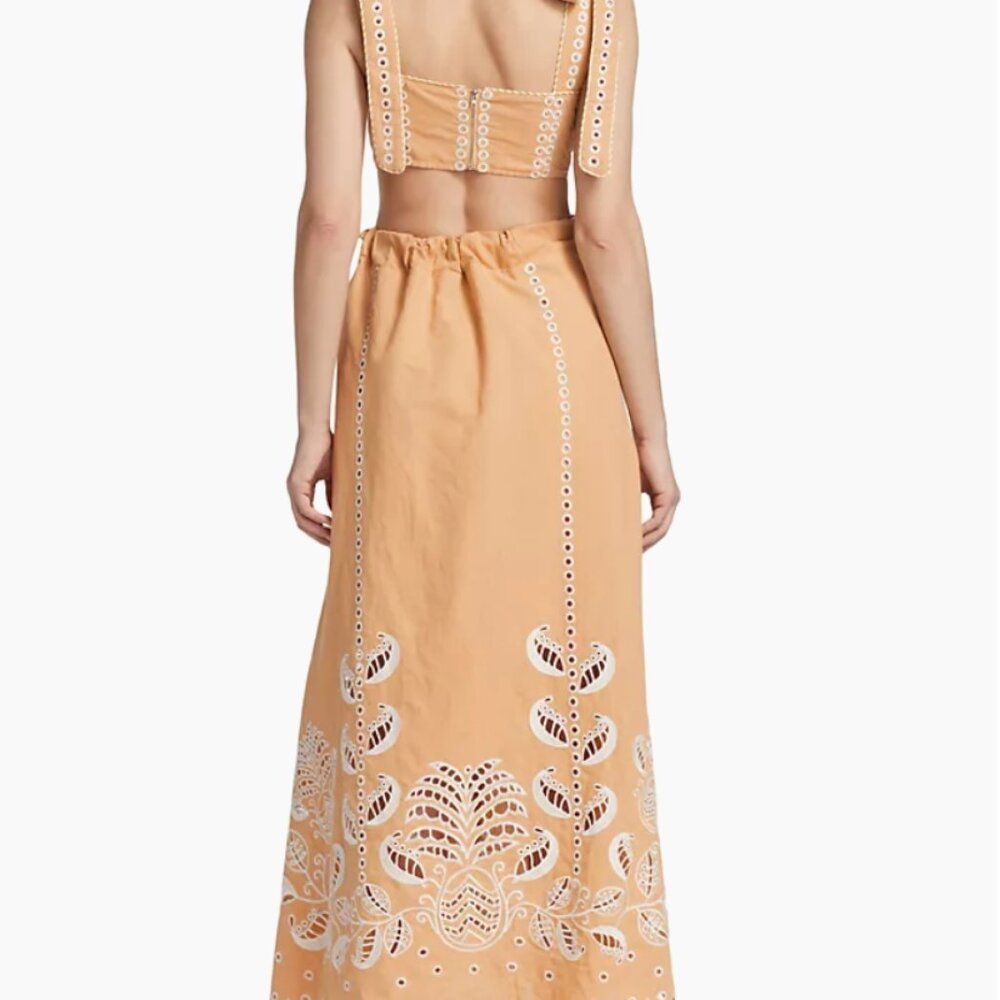 FARM Rio Peach Eyelet Midi Dress with White Embroidery - Picture 2 of 6